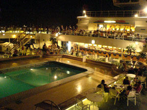 The pool deck on the first night