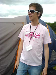 Andy showing off his pink t-shirt